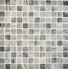 Mosaico de vidrio Revestimiento de pared sostenible Reciclaje textura de madera gris claro Azulejos backsplash MOS63-312