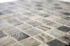 Mosaico de vidrio sostenible revestimiento de pared textura de madera reciclada gris beige azulejo backsplash MOS63-324