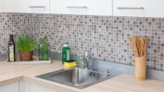 Mosaico de vidrio sostenible revestimiento de pared textura de madera reciclada gris beige azulejo backsplash MOS63-324