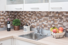 azulejo de mosaico autoadhesivo ALU gris beige metal madera mirada azulejo backsplash MOS200-2322