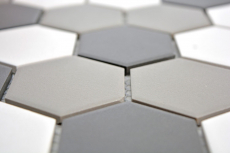 Mosaico de azulejos de cerámica hexágono blanco gris negro sin esmaltar MOS11B-0123-R10_f