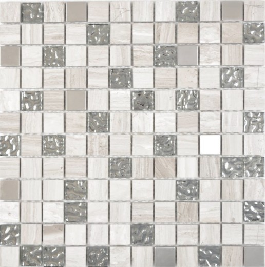 Piedra natural rústico vidrio mosaico mosaico azulejo acero inoxidable gris blanco plata claro pared azulejo backsplash cocina azulejo baño WC - MOS82-0108