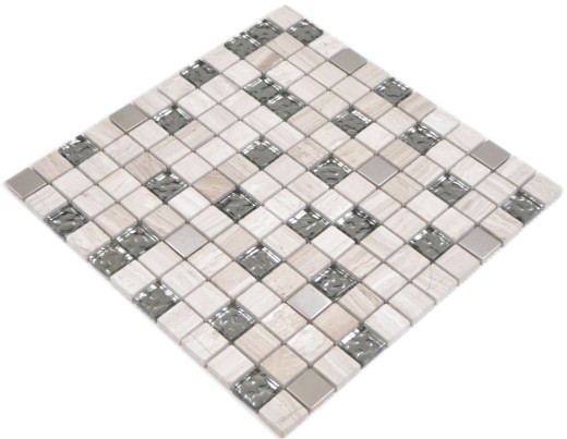 Piedra natural rústico vidrio mosaico mosaico azulejo acero inoxidable gris blanco plata claro pared azulejo backsplash cocina azulejo baño WC - MOS82-0108