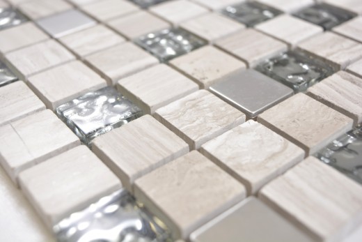 Piedra natural rústico vidrio mosaico mosaico azulejo acero inoxidable gris blanco plata claro pared azulejo backsplash cocina azulejo baño WC - MOS82-0108