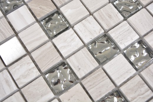 Piedra natural rústico vidrio mosaico mosaico azulejo acero inoxidable gris blanco plata claro pared azulejo backsplash cocina azulejo baño WC - MOS82-0108
