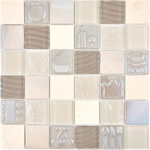 Vidrio mosaico mosaico azulejos piedra mosaico acero relieve beige crema barro pared azulejo backsplash cocina baño MOS88-1224