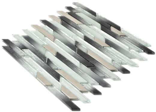Mosaico de vidrio varillas mosaico azulejos plata metal antracita negro pared azulejos backsplash cocina BAD MOS86-0203