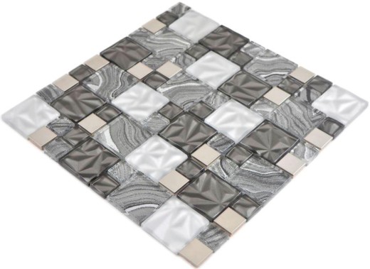 Mosaico de vidrio mosaico azulejos acero gris antracita negro pared azulejo backsplash cocina baño