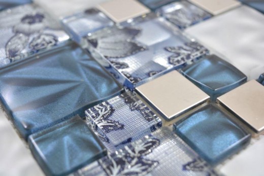 Mosaico de vidrio mosaico azulejos acero gris antracita azul pared azulejo backsplash cocina baño
