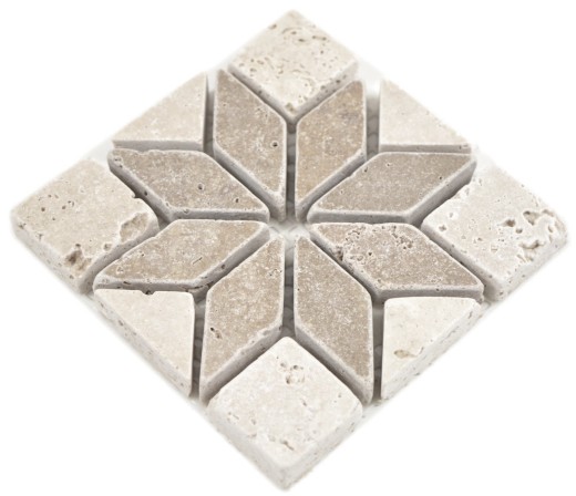 Mini incrustación de piedra natural travertino decoración beige marfil nogal marrón pared cocina baño aseo sauna suelo - MOSDEKO25