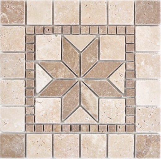 Incrustación de piedra natural decoración beige crema nogal marrón travertino mosaico azulejo pared suelo cocina baño aseo sauna - MOSDEKO69