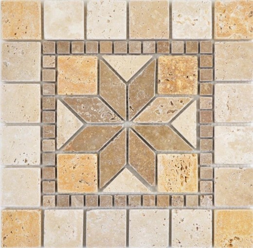 Incrustación decoración de piedra natural oro amarillo beige nogal marrón travertino mosaico azulejo suelo pared azulejo cocina - MOSDEKO80