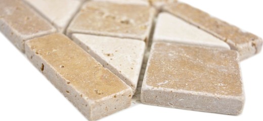 Travertino piedra natural frontera beige crema chocolate marrón nogal pared suelo ducha baño cocina sauna - MOSBor-0246