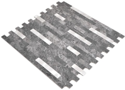 mosaico de vinilo autoadhesivo palos piedra mirada cuarzo antracita plata azulejo backsplash pared de la cocina MOS200-22BS