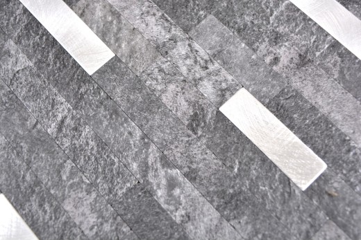 mosaico de vinilo autoadhesivo palos piedra mirada cuarzo antracita plata azulejo backsplash pared de la cocina MOS200-22BS