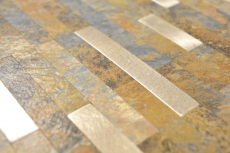 autoadhesivo mosaico de vinilo palos piedra mirada pizarra mirada oro óxido azulejo backsplash cocina pared MOS200-MSG
