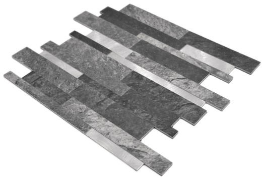 mosaico de vinilo autoadhesivo palos piedra mirada cuarzo antracita plata azulejo backsplash pared de la cocina MOS200-32BS