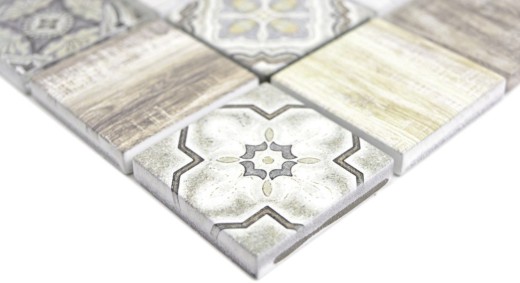 Mosaico azulejo patchwork crema marrón mosaico azulejo de pared espejo aspecto madera baño MOS160-w100
