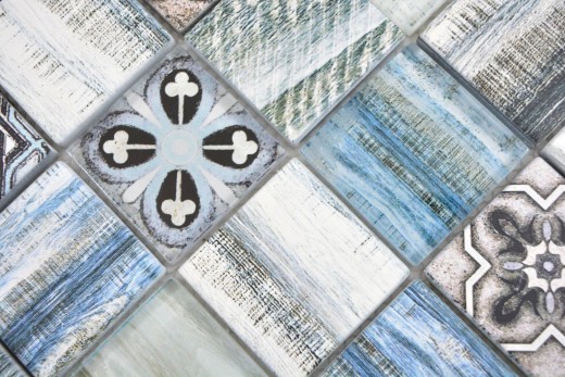 Mosaico azulejo patchwork mezcla azzurro azul claro azulejo mosaico pared aspecto madera cocina splashback MOS160-w300