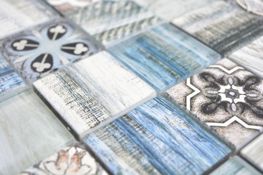 Mosaico azulejo patchwork mezcla azzurro azul claro azulejo mosaico pared aspecto madera cocina splashback MOS160-w300