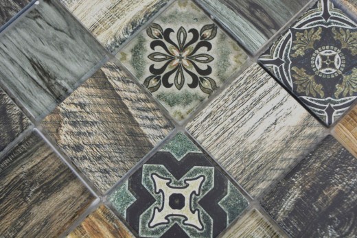 Mosaico de azulejos patchwork casa de playa aspecto madera RETRO vintage azul verde pared cocina backsplash baño MOS160-w500