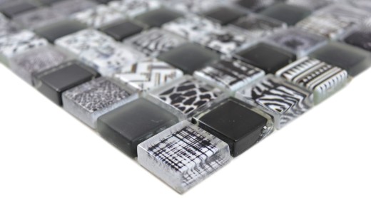 Azulejos de mosaico de mosaico de vidrio Arts and Crafts negro blanco iridiscente pared azulejo backsplash cocina ducha baño MOS74-0322