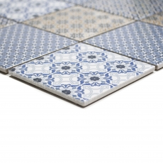 Muestra de mano retro vintage mosaico azulejo cerámica blanco azul naranja gris MOS22B-1404_m