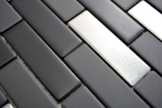 Muestra de mano mosaico compuesto cerámica negro plata cromo barras azulejo backsplash MOS26-0317_m