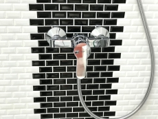 Muestra de mano Mini Metro Subway mosaico azulejo cerámica negro backsplash cocina MOS26-0302_m
