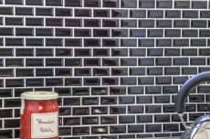 Muestra de mano Mini Metro Subway mosaico azulejo cerámica negro backsplash cocina MOS26-0302_m