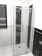 Muestra de mano Mini Metro Subway mosaico azulejo cerámica negro backsplash cocina MOS26-0302_m