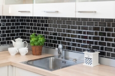 Muestra de mano Metro Subway mosaico azulejo cerámica negro azulejo backsplash cocina MOS26WM-0301_m