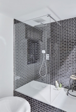 Muestra de mano Metro Subway mosaico azulejo cerámica negro azulejo backsplash cocina MOS26WM-0301_m