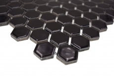 Muestra de mano mosaico azulejo cerámica hexágono negro brillante pared azulejo baño MOS11A-0302_m