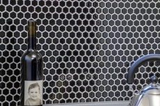 Muestra de mano mosaico azulejo cerámica hexágono negro brillante pared azulejo baño MOS11A-0302_m