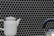 Muestra de mano mosaico azulejo cerámica hexágono negro mate ducha splashback azulejo espejo MOS11A-0311_m