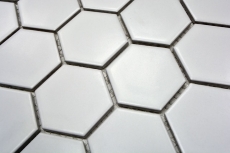 Muestra de mano azulejo mosaico cerámica hexágono blanco mate pared azulejo baño MOS11B-0111_m