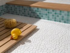 Muestra de mano guijarro mosaico Pebbles cerámica blanco brillante plato de ducha azulejo backsplash MOS12-0102_m