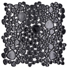 Muestra de mano guijarros mosaico Pebbles cerámica manchas negro plato de ducha azulejo backsplash MOS12-0302_m