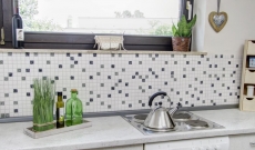 Muestra de mano mosaico azulejo de cerámica mosaico blanco negro gris estructura suelo baño MOS18-0307_m