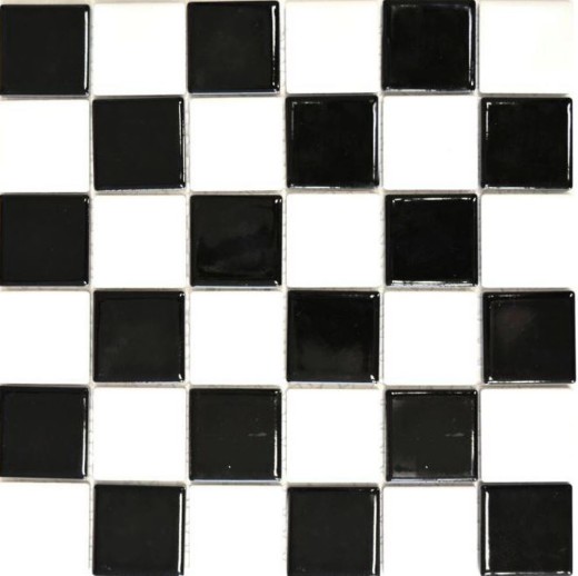 Muestra de mano cocina mosaico azulejo damero negro blanco brillante MOS16-CD200_m