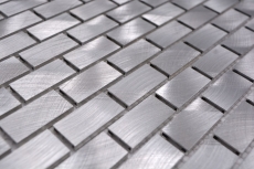 Muestra de mano mosaico azulejo aluminio plata Ladrillo aluminio alu Azulejo backsplash cocina MOS48-0204_m