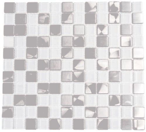 Muestra de mano mosaico azulejo translúcido acero inoxidable vidrio mosaico cristal acero blanco claro MOS129-0104_m