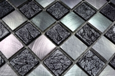 Muestra de mano mosaico azulejo aluminio translúcido cristal mosaico cristal aluminio damero negro plata MOS49-0302_m