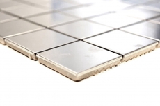 Muestra de mano mosaico azulejo acero inoxidable plata acero cepillado azulejo backsplash cocinaMOS129-48E_m