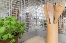 Muestra de mano mosaico azulejo acero inoxidable plata acero brillante azulejo backsplash cocina MOS129-15G_m