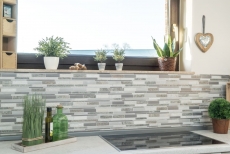 Muestra de mano mosaico azulejo cuarcita piedra natural aluminio plata gris claro beige compuesto MOS49-XSA535_m