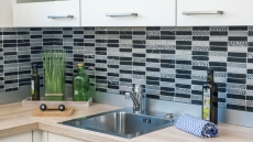 Muestra de mano mosaico azulejo mármol piedra natural rectángulo piedra talla plata negro MOS40-STN89_m