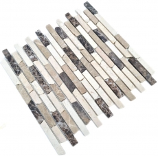 Muestra de mano mosaico azulejo mármol piedra natural beige marrón Ladrillo Castanao Biancone MOS40-0195_m