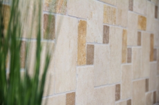 Muestra de mano mosaico azulejo backsplash travertino piedra natural beige marrón Mini Pattern Travertino MOS43-1204_m